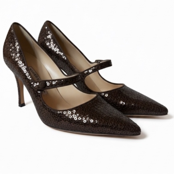Manolo Blahnik Shoes - Manolo Blahnik Brown “Campari” Sequin Mary Jane Heels Size 40 Amazing Condition!